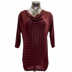 MAI Tai Red Burgundy Striped Cowl Neck Blouse